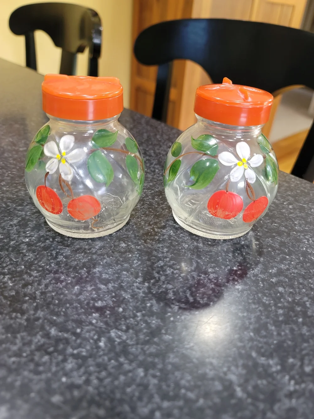 Vintage Hazel Altas Hand Painted Pressed Glass Floral Salt & Pepper Shakers 50's